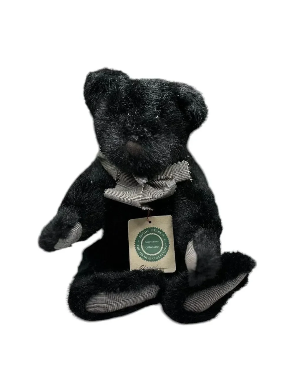 Boyds Bears The Archive Collection Black Teddy Bear #1364 Plaid Bow & Paws VTG